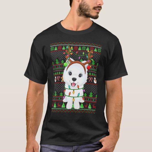 Ugly Xmas Sweater Style Lights Samoyed Dog Christm Tシャツ (正面)