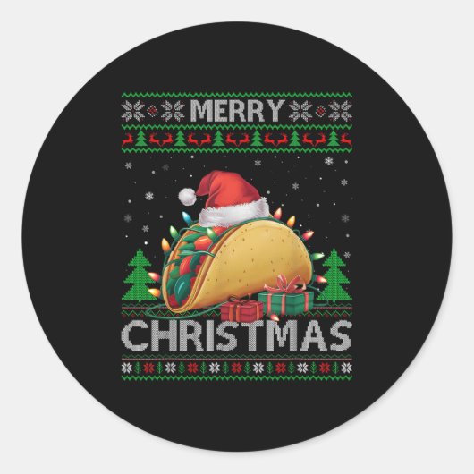 Ugly Xmas Sweater Style Lights Santa Taco Christma ラウンドシール (正面)
