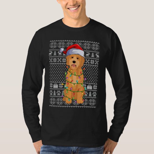 Ugly Xmas Sweater Style Santa Goldendoodle Dog Chr Tシャツ (正面)