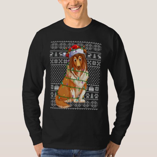 Ugly Xmas Sweater Style Santa Shetland Sheepdog Ch Tシャツ (正面)