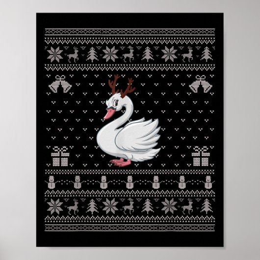 Ugly Xmas Sweater Style Swans Reindeer Christmas ポスター (正面)