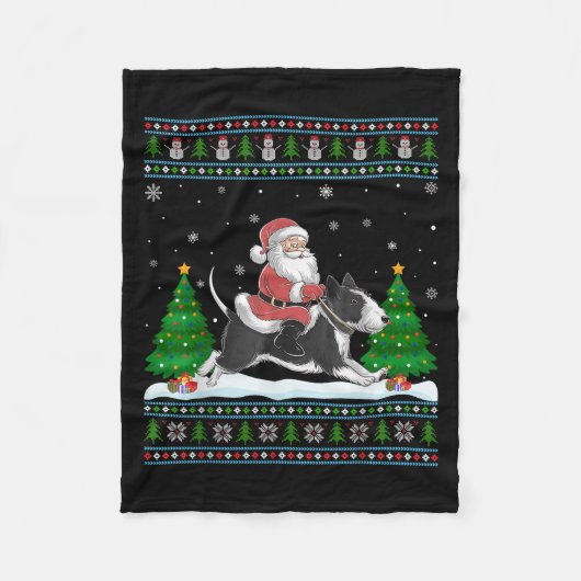 Ugly Xmas Tree Santa Riding Rat Terrier Dog Christ フリースブランケット (正面)