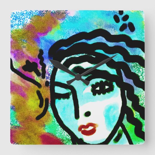 Uhフーオリジナル抽象芸術アート スクエア壁時計 (正面)