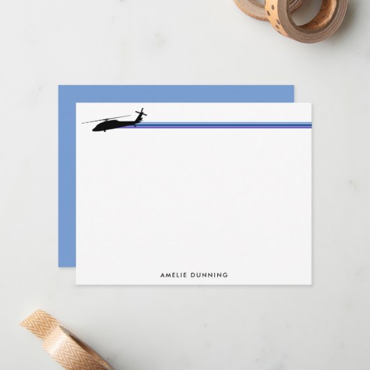 UH-60 BlackHawkヘリコプタストライプの ノートカード (正面/裏面インサイチュ)