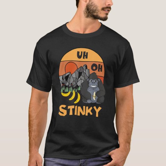 Uh Oh Stinkyウンチ女男性へ性かわいいサルレトロ Tシャツ (正面)