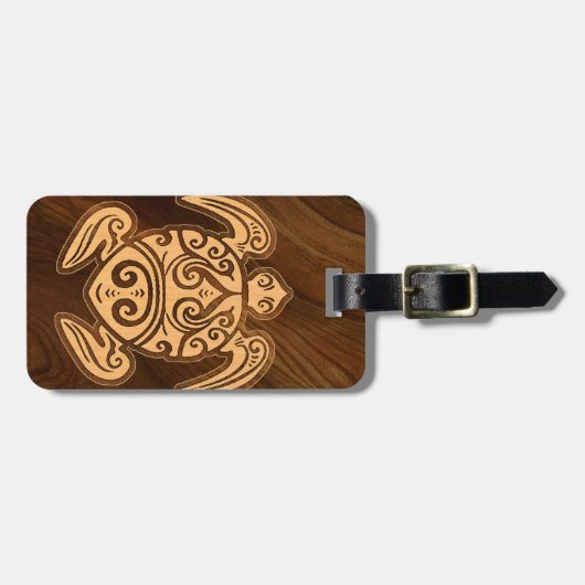 Uhaneのu'iのHonuのフェイクな木製のハワイのカメ ラゲッジタグ (正面横)