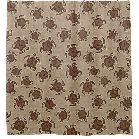 Uhane Honuのハイビスカスのろうけつ染めのハワイアンのカメ シャワーカーテン (正面)