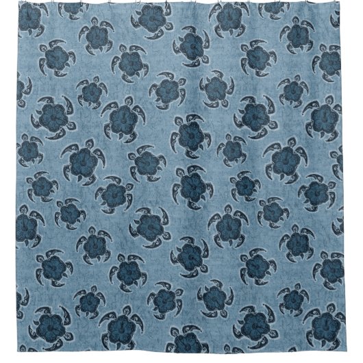 Uhane Honuのハイビスカスのろうけつ染めのハワイアンのカメ シャワーカーテン (正面)