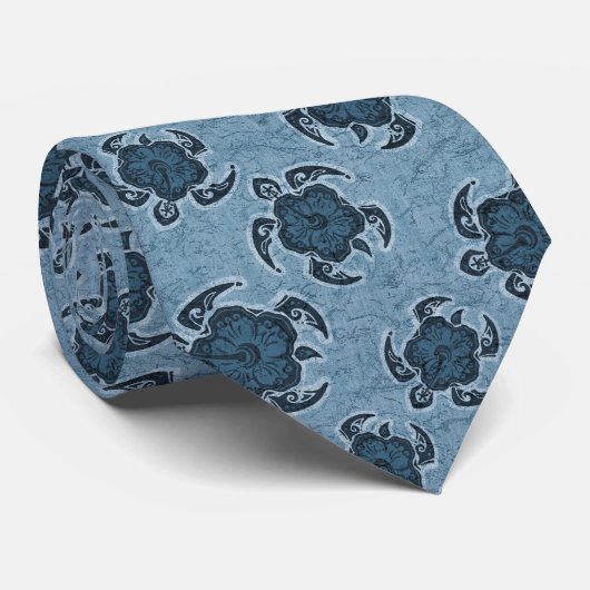 Uhane Honuのハイビスカスのろうけつ染めのハワイアンのカメ ネクタイ (ロール)