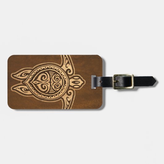 Uhane Honuのフェイクな木製のハワイのカメの荷物のラベル ラゲッジタグ (正面横)