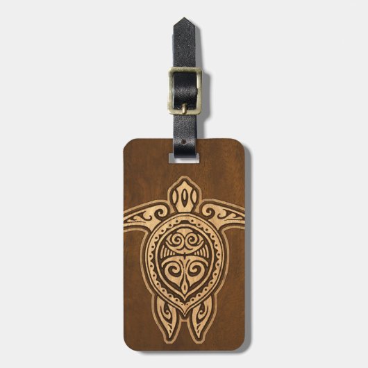 Uhane Honuのフェイクな木製のハワイのカメの荷物のラベル ラゲッジタグ (正面縦)