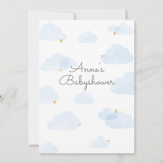 Uitnodiging babyshower jongen wolken lichtblauw 招待状 (正面)