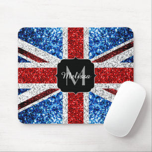 UK flag red blue white sparkles glitters Monogram マウスパッド