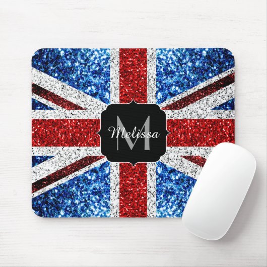UK flag red blue white sparkles glitters Monogram マウスパッド (マウス)