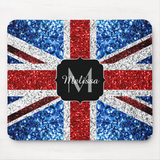 UK flag red blue white sparkles glitters Monogram マウスパッド (正面)