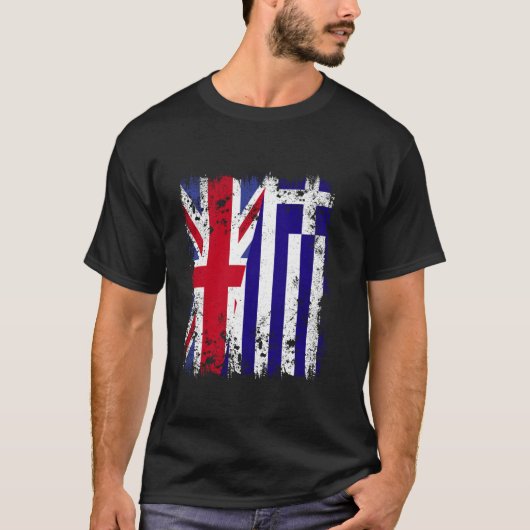 UK Greece Half Flag British Greek Flag Hellas Heri Tシャツ (正面)