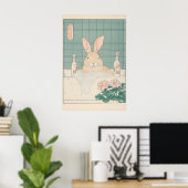 Ukiyo-e Bunny Print Funny Rabbit in Bathtub ポスター (ホームオフィス)