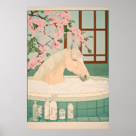 Ukiyo-e Horse Bathroom Print Japanese Minimalist ポスター