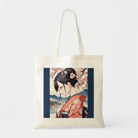 Ukiyo-e Modern Tote Bag with cherry blossom トートバッグ (正面)