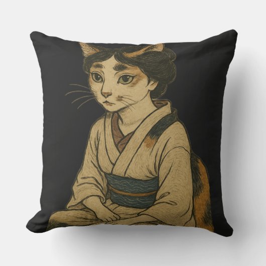 Ukiyo-e style calico cat cover クッション (正面)