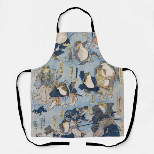 Ukiyo-e Warrior Frogs Antique Japanese Artwork エプロン (正面)