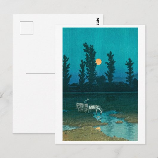 ukiyoe hasui No52 Evening moon over Nakanosima ポストカード (正面/裏面)