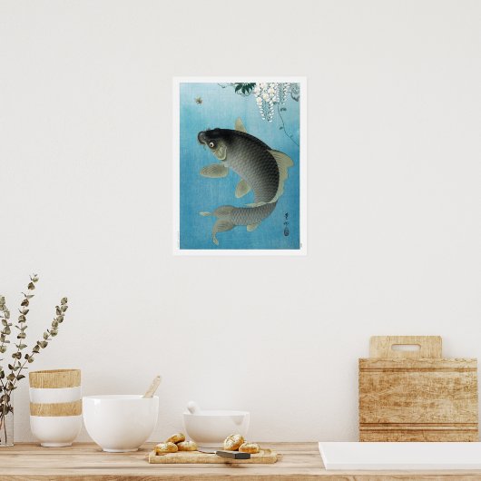 Ukiyoe [Koson] Carp Leaping (S) ポスター (キッチン)