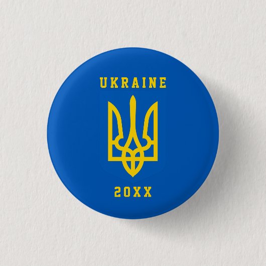 UKRAINE Coat of Arms and Year on BLUE 缶バッジ (正面)