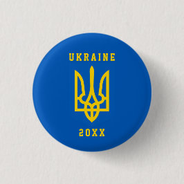 UKRAINE Coat of Arms and Year on BLUE 缶バッジ