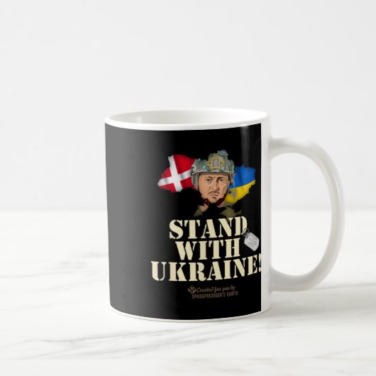 Ukraine Denmark Flags Slogan Stand With Ukraine コーヒーマグカップ (右)