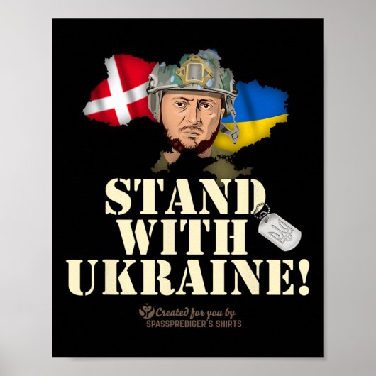 Ukraine Denmark Flags Slogan Stand With Ukraine  ポスター (正面)