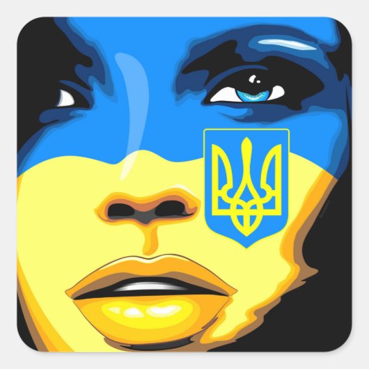 Ukraine Flag painted on Beautiful Girl Portrait  スクエアシール (正面)