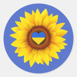 Ukraine Flag, Sunflower, & Heart (blue & yellow) ラウンドシール
