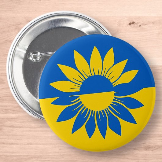 Ukraine Flag Yellow Sunflower Outline 缶バッジ