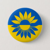 Ukraine Flag Yellow Sunflower Outline 缶バッジ (正面)
