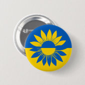 Ukraine Flag Yellow Sunflower Outline 缶バッジ (正面&裏面)
