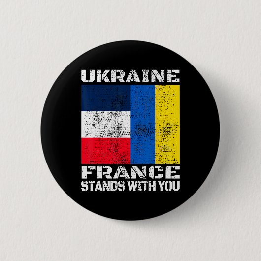 Ukraine France Stands With You French Support Flag 缶バッジ (正面)