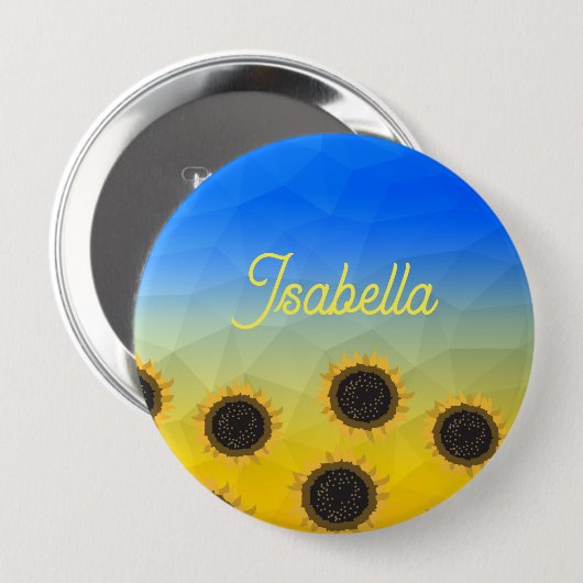 Ukraine geometry mesh pattern Flowers Your name 缶バッジ (正面&裏面)