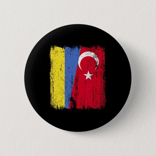Ukraine Turkey Half Flag Turkiye Ukrainian Turkish 缶バッジ (正面)