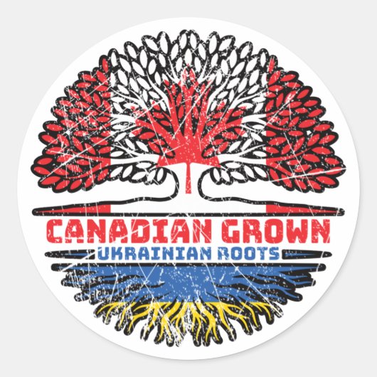Ukraine Ukrainian Canadian Canada Tree Roots Flag ラウンドシール (正面)
