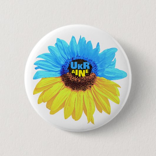 Ukraine watercolor sunflower blue yellow flag 缶バッジ (正面)