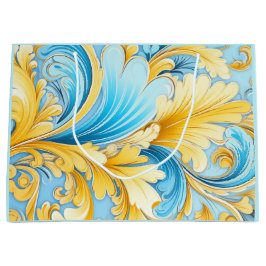 Ukrainian blue and yellow art motifs  ラージペーパーバッグ