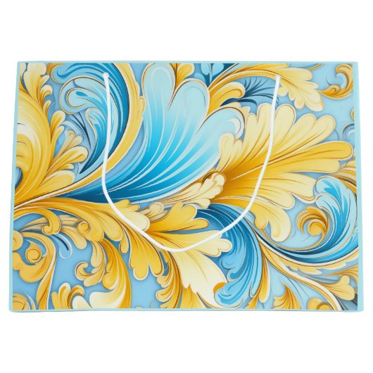 Ukrainian blue and yellow art motifs  ラージペーパーバッグ (正面)