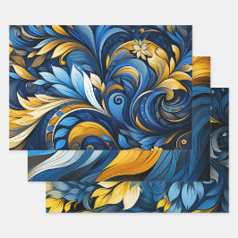 Ukrainian blue and yellow art motifs 3 ラッピングペーパーシート