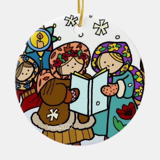 Ukrainian Christmas Carollers Folk Art Ceramic Orn セラミックオーナメント (正面)