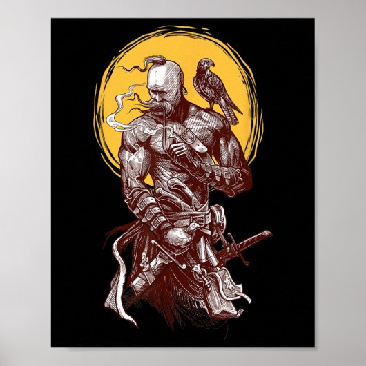 Ukrainian Cossack Warrior Holding Sword Fighting F ポスター (正面)