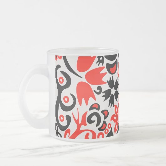 Ukrainian ethnic folk art floral pattern absrtact フロストグラスマグカップ (左)