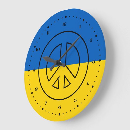 Ukrainian flag peace sign ラージ壁時計 (傾斜)