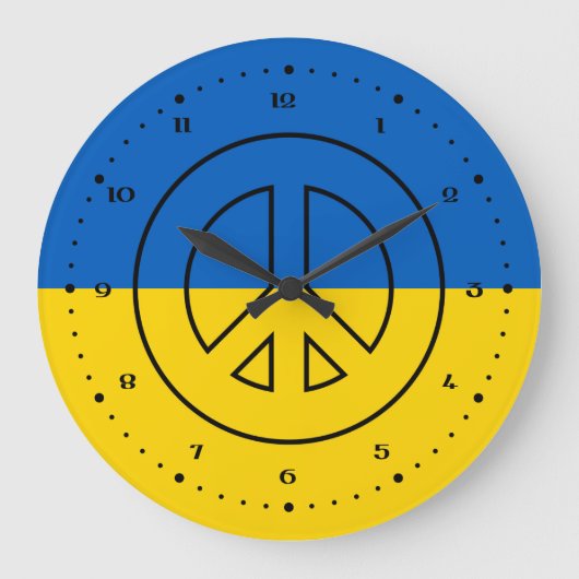 Ukrainian flag peace sign ラージ壁時計 (正面)