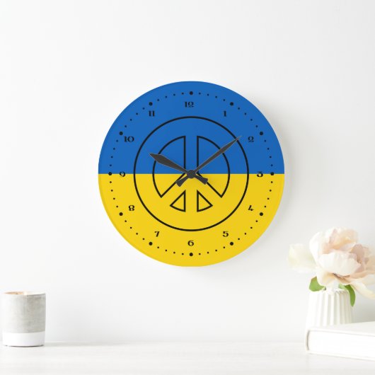 Ukrainian flag peace sign ラージ壁時計 (ホーム)